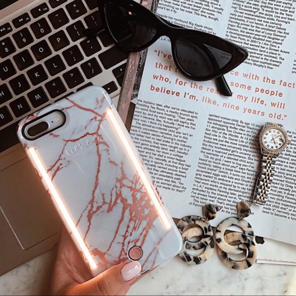 LuMee iPhone 8 Duo Marble Case White/Metallic Rose